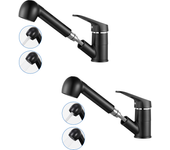 2pcs mezclador cocina auralum max negro con ducha extraíble 2 jets grifo fregadero 360° de latón grifos con monoagujero agua fría y caliente