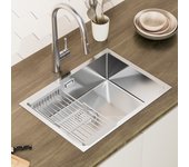 Fregadero de cocina de 1 seno 60×44 cm, fregadero de 1 seno con cesta de drenaje, fregadero de cocina de acero inoxidable cepillado