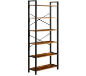 Librería industrial con 6 estantes de madera y metal 80x30x186 cm