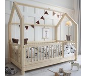 Cama 90x200 con barandilla y somier patas de 5 cm florie madera