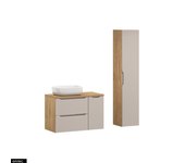 Conjunto de muebles de baño - 90 cm - con encimera - con lavabo sobre encimera - con columna - 2 cajones - sea beige