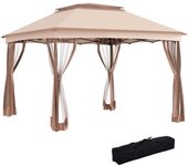Carpa plegable outsunny metal, poliéster marrón 325x325x265 cm 840-166
