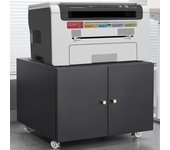 Soporte para impresora metálico con ruedas y almacenamiento – mesa móvil compacta con estante regulable, puerta magnética y tirador de metal – negre