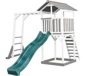 Axi beach tower parque infantil with green slide, climbing frame & sandpit | casa grande para niños al aire libre en gris y blanco | fsc wooden