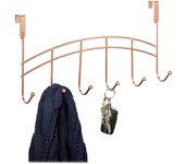 Relaxdays perchero puerta 6 ganchos, colgante, colgador puerta pasillo, dormitorio, baño, 20x40x9 cm, color cobre