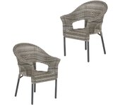 Pack 2 sillones de exterior de aluminio y ratán sintético grisl, apilable, diseño rústico, tamaño: 62x66x86 cm