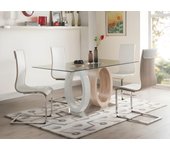 Mesa de comedor ayane - cristal templado y mdf - roble y blanco
