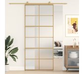 Puerta corredera dorada 90x205 cm cristal esg esmerilado y aluminio
