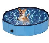 Relaxdays piscina para perros y niños, plegable, válvula desagüe, jardín, balcón, terraza, pvc y mdf, 80x20 cm, azul