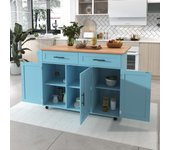 Isla de cocina central móvil con 3 puertas y 2 cajones - tapa extensible - 129x46/71x91,5 cm - madera mdf + metal - azul