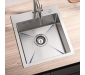 Fregadero de 1 seno 40*45*19cm - fregadero de acero inoxidable cepillado 1 seno con sifón y rebosadero - fregadero de cocina empotrado o empotrado