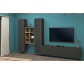 Mueble de pared emiliano, mueble de salón con mueble tv de 3 puertas, mueble de salón multiusos, 100% made in italy, 320x30h180 cm, antracita y arce
