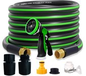 Manguera de jardín de 15 m, manguera de agua flexible, liviana y resistente con juego de boquilla rociadora para exteriores para todo clima
