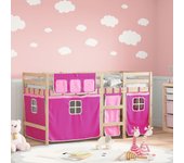 Cama infantil entrepiso y cortinas rosas 90x200cm madera maciza de pino