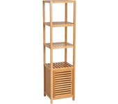 Mueble de baño con 3 compartimentos abiertos fabricado en bambú, mueble de baño natural 36x33x140cm para un almacenamiento óptimo
