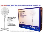 Talox ventilador de pie 50 w 3 velo. 40 ctm vl40p-fs40t-rd-40