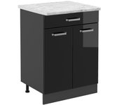 Vicco mueble bajo de cocina r-line, negro brillo intenso, 80 cm et mármol