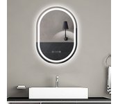 Aica espejo de baño led 50×70cm,reloj,antivaho,luminosidad regulable,ovalado