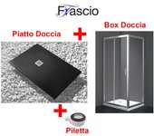 Plato de ducha 90x135 cm línea vulcano slim negro + mampara de ducha 90x135 cm alto 200 cm un cristal fijo y apertura frontal 2 cristales - frascio