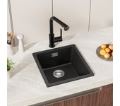 Auralum max fregadero bajo encimera de cuarzo y resina, fregadero de cuarzo negro de una cubeta (40 x 44 cm)