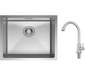 Cecipa max fregadero de cocina fregadero de acero inoxidable cepillado 1 seno 50 * 44 cm + grifo de cocina de agua fría, cepillado