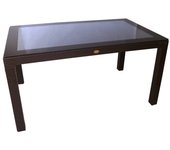 Mf - mesa de exterior modelo mijas marrón chocolate con tapa de cristal - fabricada en polipropileno 150x90 cm