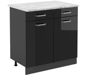 Vicco mueble bajo de cocina r-line, negro brillo intenso, 80 cm et mármol