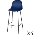 Lote de 4 taburetes de bar con respaldo de terciopelo azul y estructura de metal colección laly - estilo industrial