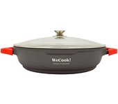 Cazuela baja inducción 40cm, tapa de cristal, antiadherente ecológico sin pfoa aluminio fundido, wecook, negro, , ecostone