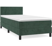Cama con somier tapizado y colchón de terciopelo verde oscuro 90x190 cm