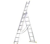 Escalera aluminio 3 tramos 9+9+9 peldaños.plegable, telescópica, antideslizante, resistente.