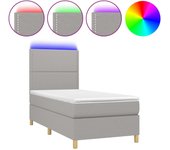 Cama con somier, colchón y luces led, tela gris claro, 90x190 cm