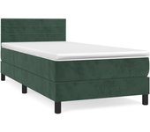 Cama con somier tapizado y colchón de terciopelo verde oscuro 90x190 cm