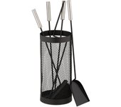 Relaxdays accesorios chimenea, 5 piezas, en cubo, set de estufa con atizador, pinzas, escoba, pala y soporte, negro