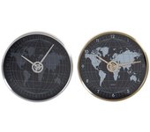 Reloj de pared dkd home decor 30 x 4,3 x 30 cm cristal plateado negro dorado aluminio mapamundi (2 unidades) 8424001815746 s3016