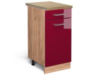 Vicco mueble bajo de cocina r-line, rojo burdeos alto brillo, 40 cm , et roble