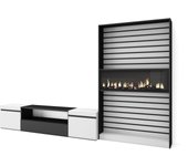 Muebles de salón para tv, 310x35x186mcm, para tv hasta 80, chimenea eléctrica, blanco y negro