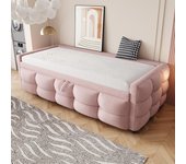 Cama tapizada, sofá cama extensible, 90/180*190 cm, futón cama, tela de peluche de terciopelo, cama doble con somier de láminas,rosa