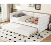 Cama banquete con cama nido 90x190/200cm - en tejido de lino - beige