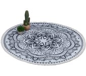 Relaxdays alfombra pasillo redonda, diseño de mandala, ø 120 cm, 100% algodón, antideslizante, con flecos, crema y negro