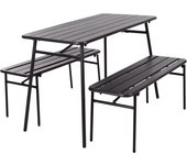 Juego de mesa y banco de jardín de 3 piezas acero gris