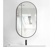 Espejo de baño, espejo de maquillaje, 50x70 cm, espejo ovalado con marco, montaje en pared y giratorio - negro