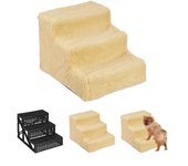 Relaxdays escalera para perro pequeño o grande, 3 peldaños, cama y sofá, forro de tela, interiores, 30x35x45 cm, beige