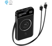 Powerbank 10.000mah con carga inalámbrica de 15w, salida pd22.5w super quick charge, carga rápida. pantalla indicadora de carga. 12x2x7 cm. negro dam
