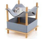 Cama elevada para gatos, torre para gatos de 2 niveles, casa pequeña y linda para gatos y gatitos de interior con techo de tela de fieltro de doble