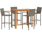 Mesa y taburetes de jardín 5 pzas madera acacia ratán pe gris