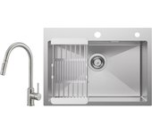 Cecipa max fregadero de cocina 1 seno 60×45×18cm fregadero de inox con cesto de drenaje + grifo con ducha extraíble - 2 modos de salida de agua