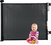 Relaxdays barrera seguridad escaleras, extensible, malla protectora, rejilla niños y perros, apertura 70-140cm, negro