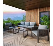 Conjunto de salón de jardín, conjunto de muebles de jardín con cómodos cojines, sofá de 3 plazas, 2 sillones y mesa de centro, negro + gris