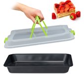 Relaxdays bandeja de horno con tapa, molde para pastel, con asas, 3 en 1, 40x33 cm, verde y negro